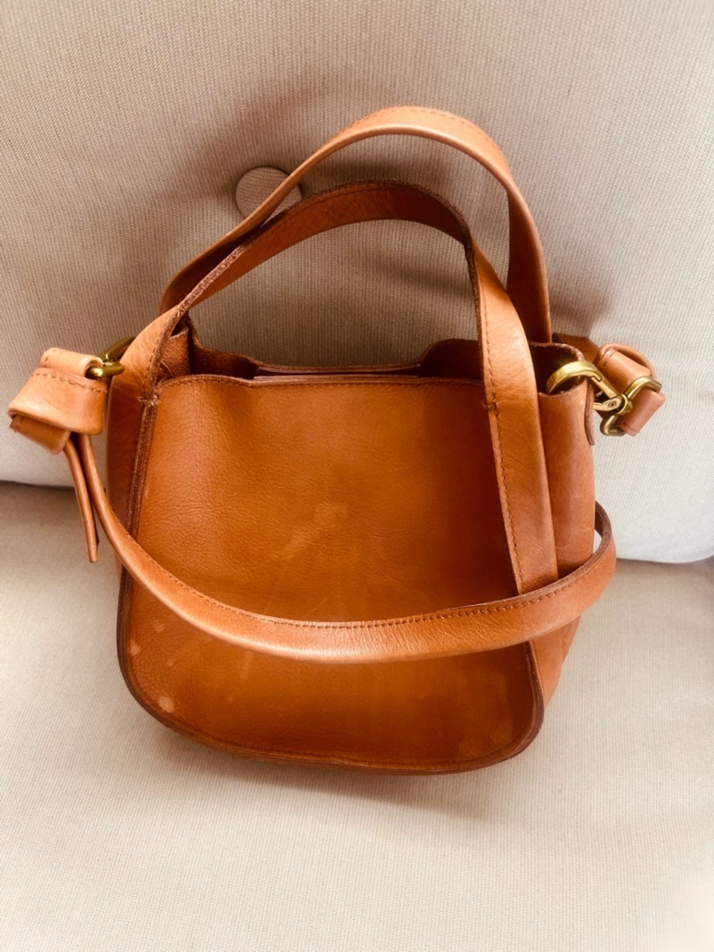 Structured Tan Leather Crossbody Tote